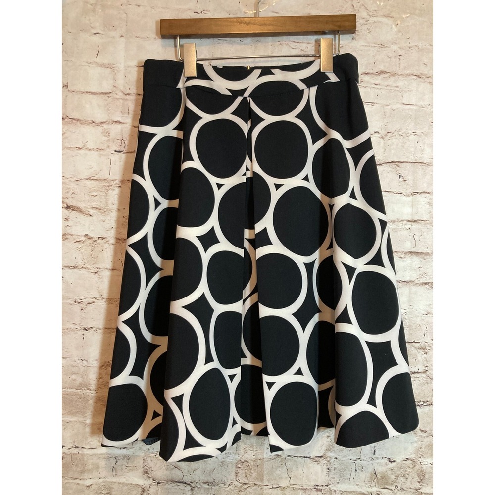 Mossaic Skirt Womens 8 Black & White Retro Circles Midi Flare Tiered Front Zip